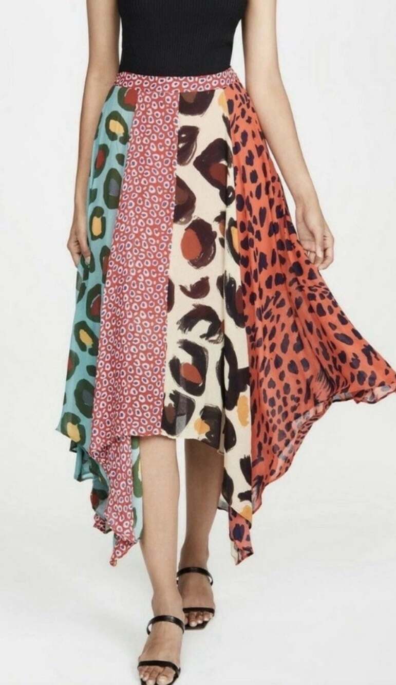 FARM Rio Mixed Leopard Print Asymmetric Midi Skirt Size S